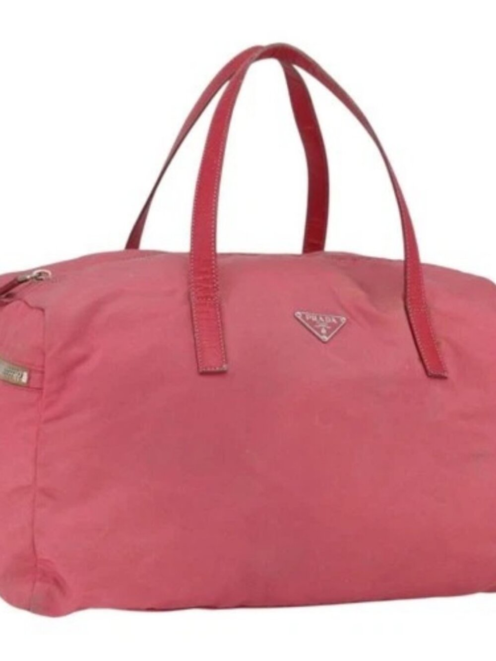 PRADA Boston Bag Nylon Pink Silver Auth ki6378